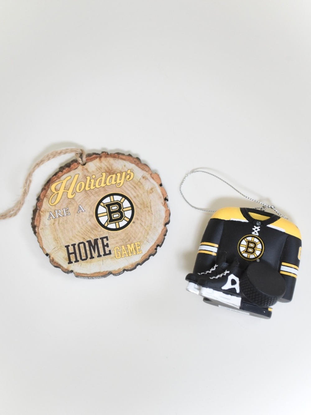 NHL Boston Bruins FOCO Uniform Equipment & Home Game Wood Slice Ornaments